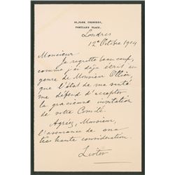 Joseph Lister Autograph Letter Signed