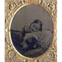 Tintype pair, Girl in Red Dress With & Without Dog