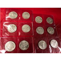 12 Silver Walking Liberty Half Dollars