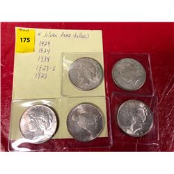 5 Silver Peace Dollars