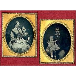OVERSIZE LEATHER/WOOD CASE with two half plate daguerreotypes. 