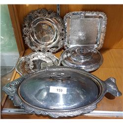 5 PIECES OF VINTAGE SILVER PLATE SERVING WARE