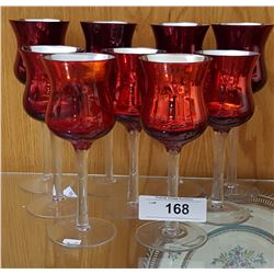 9 ART GLASS TEALIGHT HOLDERS IN METALLIC RED