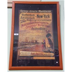 FRAMED ROTTERDAM/AMSTERDAM-NEW YORK SHIPPING AD