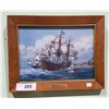Image 1 : FRAMED TILE TITLED THE PRINS WILLEM ANTIQUE WAR SHIP BY THOMAS FREEMAN