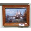 Image 1 : FRAMED TILE TITLED THE EMPRESS OF CHINA ANTIQUE WAR SHIP BY THOMAS FREEMAN