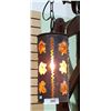 Image 2 : GOTHIC STYLE IRON AND AMBER GLASS PENDANT LAMP