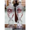Image 1 : PAIR OF ANTIQUE ETCHED RUBY FLASH LIDDED GLASS URNS