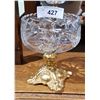 Image 1 : ORNATE CRYSTAL CANDY DISH ON BRASS PEDESTAL