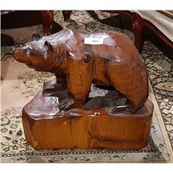 LARGE CARVED WOOD GRIZZLY BEAR SIGNED PETE RYAN