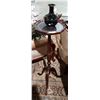 Image 1 : MAHOGANY PLANT STAND W/LEATHER TOP