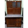 Image 1 : ANTIQUE OAK HOOSIER W/FROSTED GLASS WINDOWS C.1910