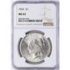 Image 1 : 1926 $1 Peace Silver Dollar Coin NGC MS63