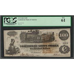 1862 $100 Confederate States of America Note T-39 PCGS New 61