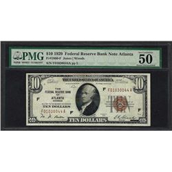 1929 $10 Federal Bank of Atlanta Fr.1860-F Note PMG About Uncirculated 50