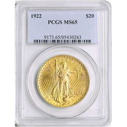 1922 $20 St. Gaudens Double Eagle Gold Coin PCGS MS65