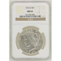 1923-D $1 Peace Silver Dollar Coin NGC MS63