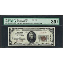 1929 $20 National Currency Note Columbus, Ohio CH# 7621 PMG Choice Very Fine 35E