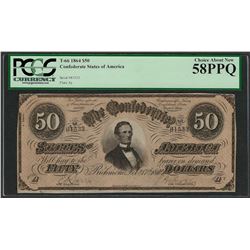 1864 $50 Confederate States of America Note T-66 PCGS Choice About New 58PPQ