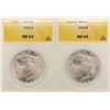 Image 1 : Lot of (2) 1923 $1 Peace Silver Dollar Coins ANACS MS64