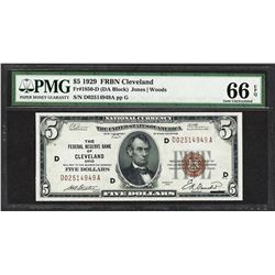 1929 $5 Federal Reserve Bank of Cleveland Currency Note Fr.1850-D PMG Gem Uncirc