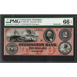 1850s-60s $2 Stonington Bank Connecticut Obsolete Note PMG Gem Uncirculated 66EP