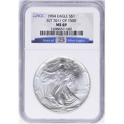 1994 $1 American Silver Eagle Coin NGC MS69