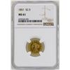 Image 1 : 1851 $2 1/2 Liberty Head Quarter Eagle Gold Coin NGC MS61