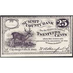 1862 Summit County Bank Twenty-Five Cents Obsolete Note