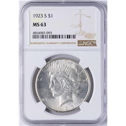 1923-S $1 Peace Silver Dollar Coin NGC MS63