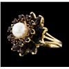 Image 2 : 14KT Yellow Gold 7.7mm Pearl and Pyrope Garnet Ring