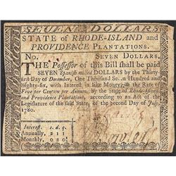July 2, 1780 $7 Rhode Island Colonial Currency Note