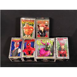 COLLECTION OF MARVEL MINI-BUSTS INC. 2X SPIDERMAN, GREEN GOBLIN, BLACK WIDOW, KRAVEN AND SCARLET