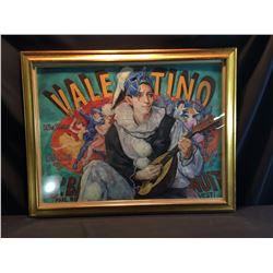 SHELDON C. SCHONEBERG, FRAMED ORIGINAL PASTEL, "VALENTINO", CLOWN PLAYING A LUTE, SIGNED ON LEFT