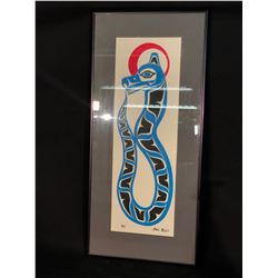 DEL. RUSS UNTITLED SERPENT ORIGINAL FRAMED PAINTING, DATED 1995, 27'' T X 12'' W INC. FRAME, SIGNED