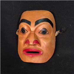 CARL LAROCK, HAND CARVED AND PAINTED "PORTRAIT" MASK, DATED MARCH 1986, 7.5'' T X 6'' W, SIGNED BY