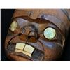 Image 2 : "BEAVER MASK" DARK WOOD, HAND CARVED AND PAINTED MASK WITH ABALONE INLAID ACCENTS, ARTIST UNKNOWN,