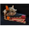 Image 1 : FINELY CARVED AND PAINTED FIRST NATIONS WOLF MASK, WITH WOLF PELT ACCENTS, APPROX. 20'' LONG, FROM