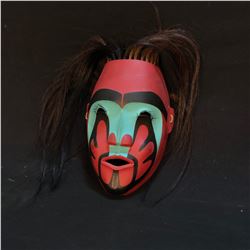 GERRY DUDOWARD OF TSIMSHIAN FIRST NATION, HAND CARVED AND PAINTED WARRIOR PORTRAIT MASK, WITH HORSE
