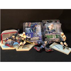 COLLECTION OF CANUCKS FIGURINES INC. ED JOVANOSKI, DAN CLOUTIER, TODD BERTUZZI, ALEX BURROWS AND BO