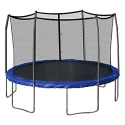 SKYWALKER MODEL SWJE 15B JUMP AND DUMP 15' ROUND TRAMPOLINE WITH BASKETBALL HOOP AND ENCLOSURE