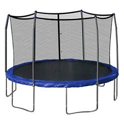 SKYWALKER MODEL SWJE 15B JUMP AND DUMP 15' ROUND TRAMPOLINE WITH BASKETBALL HOOP AND ENCLOSURE