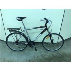 BLACK AND GREY CCM CITY EXPRESS 21 SPEED FRONT SUSPENSION HYBRID ROAD BIKE