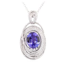 10.66 ctw Tanzanite And Diamond Pendant And Chain - 14KT White Gold