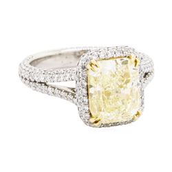 4.02 ctw Fancy Intense Yellow Diamond and White Diamond Ring - Platinum