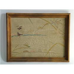 19th Century Japanese Pair Silk Embroidered Wall Hangings