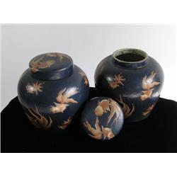 Pair of Chinese Lidded Ceramic Urns