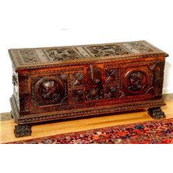 Heavily Carved Walnut Wedding Chest