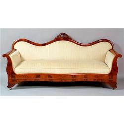American 19th Century Burled Walnut Empire Sofa
