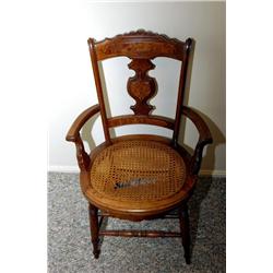Walnut Chair with Caned Seat and Side Arms